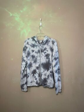 PINK Victoria's Secret Women's Gray & White Tie-Dye Zip Hoodie SZ L
